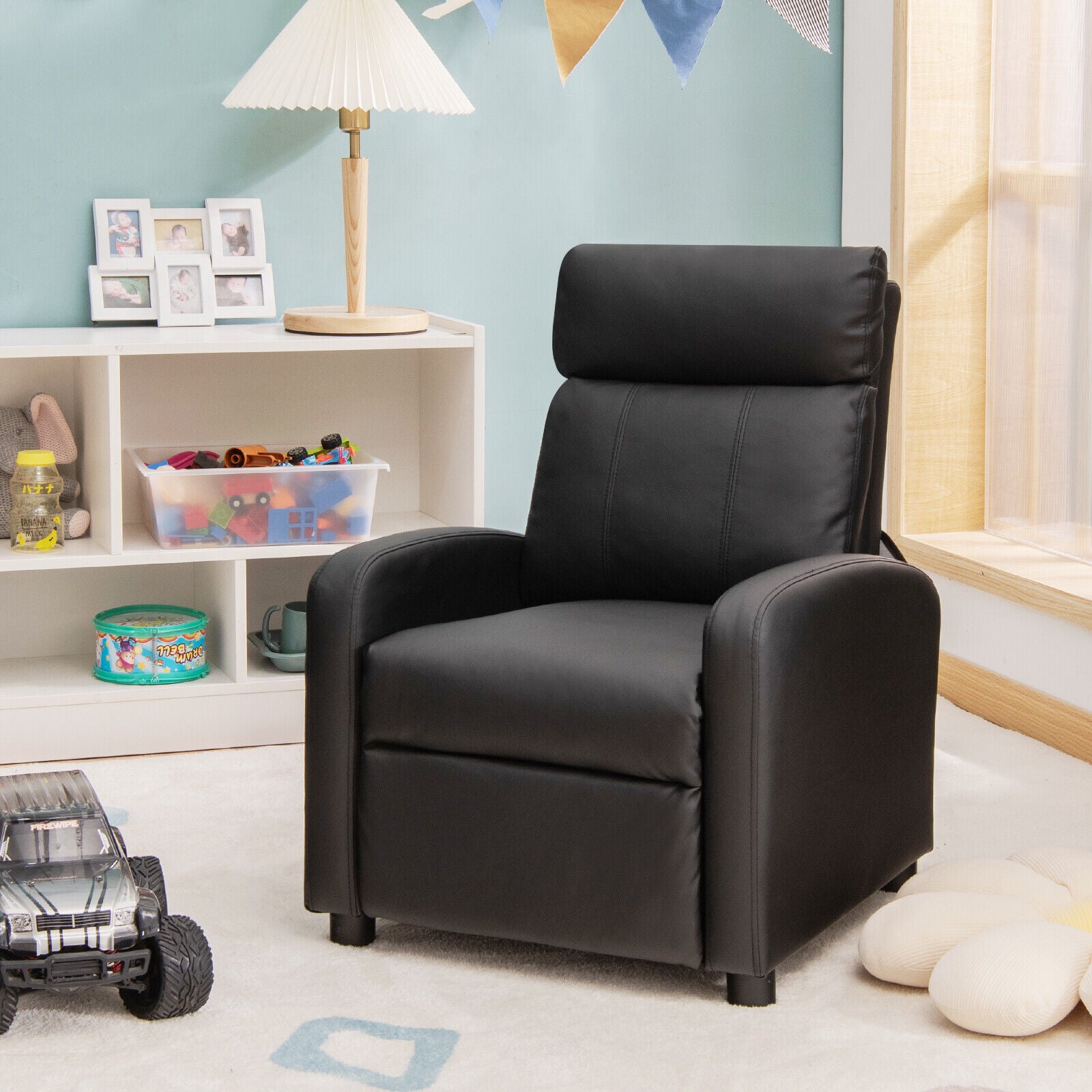 Ergonomic PU Leather Kids Recliner Lounge Sofa for 3-12 Age Group, Black Kids Chairs & Seating at Gallery Canada