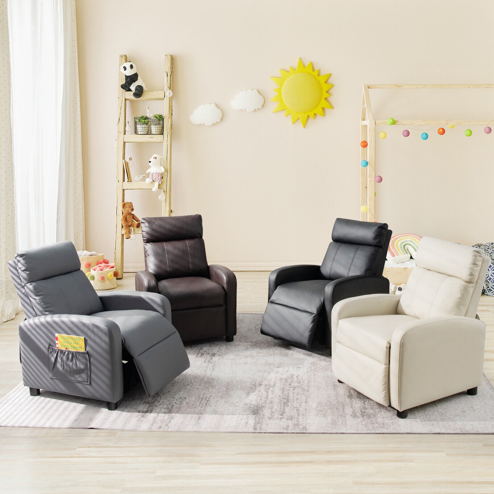 Ergonomic PU Leather Kids Recliner Lounge Sofa for 3-12 Age Group, Black Kids Chairs & Seating at Gallery Canada