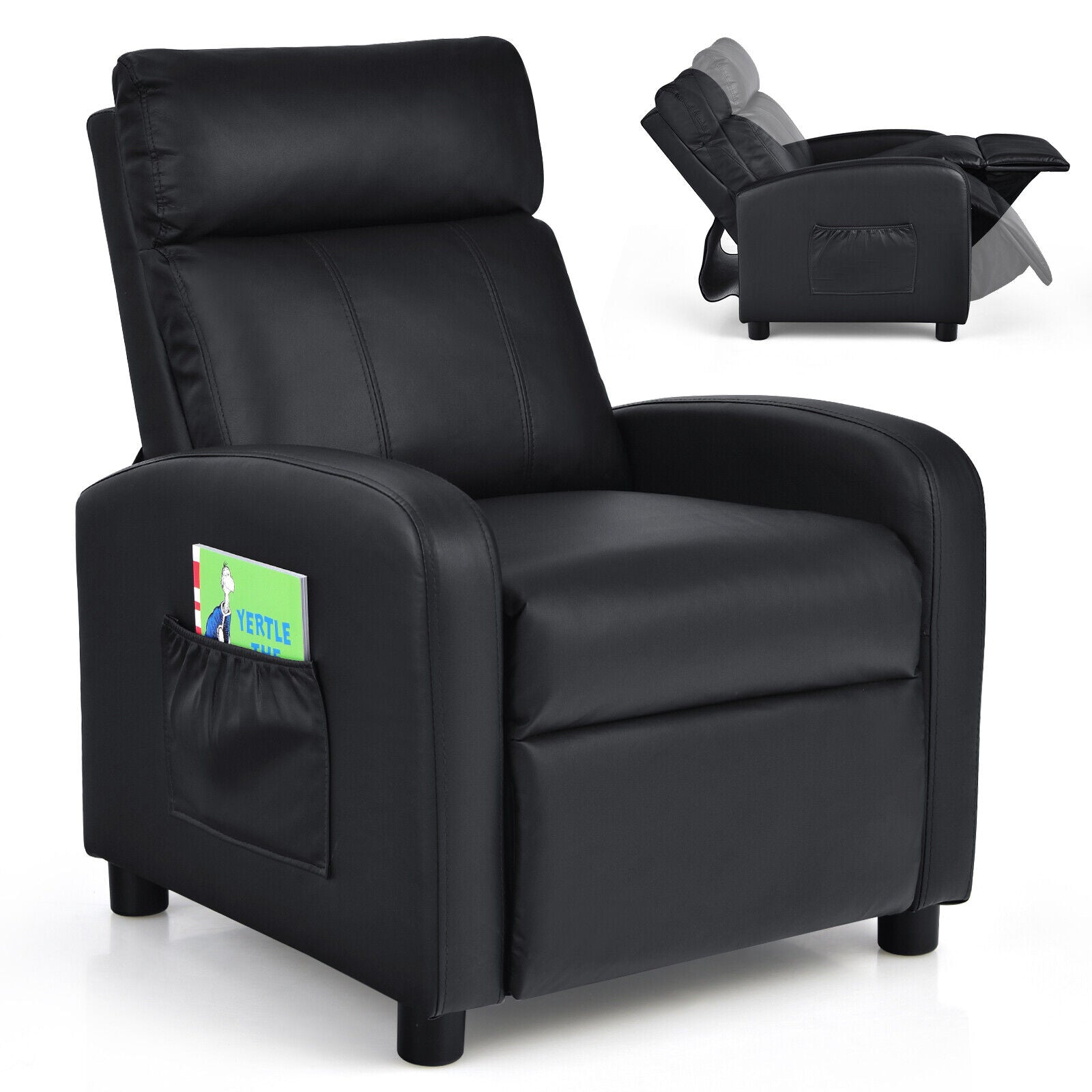 Ergonomic PU Leather Kids Recliner Lounge Sofa for 3-12 Age Group, Black Kids Chairs & Seating at Gallery Canada