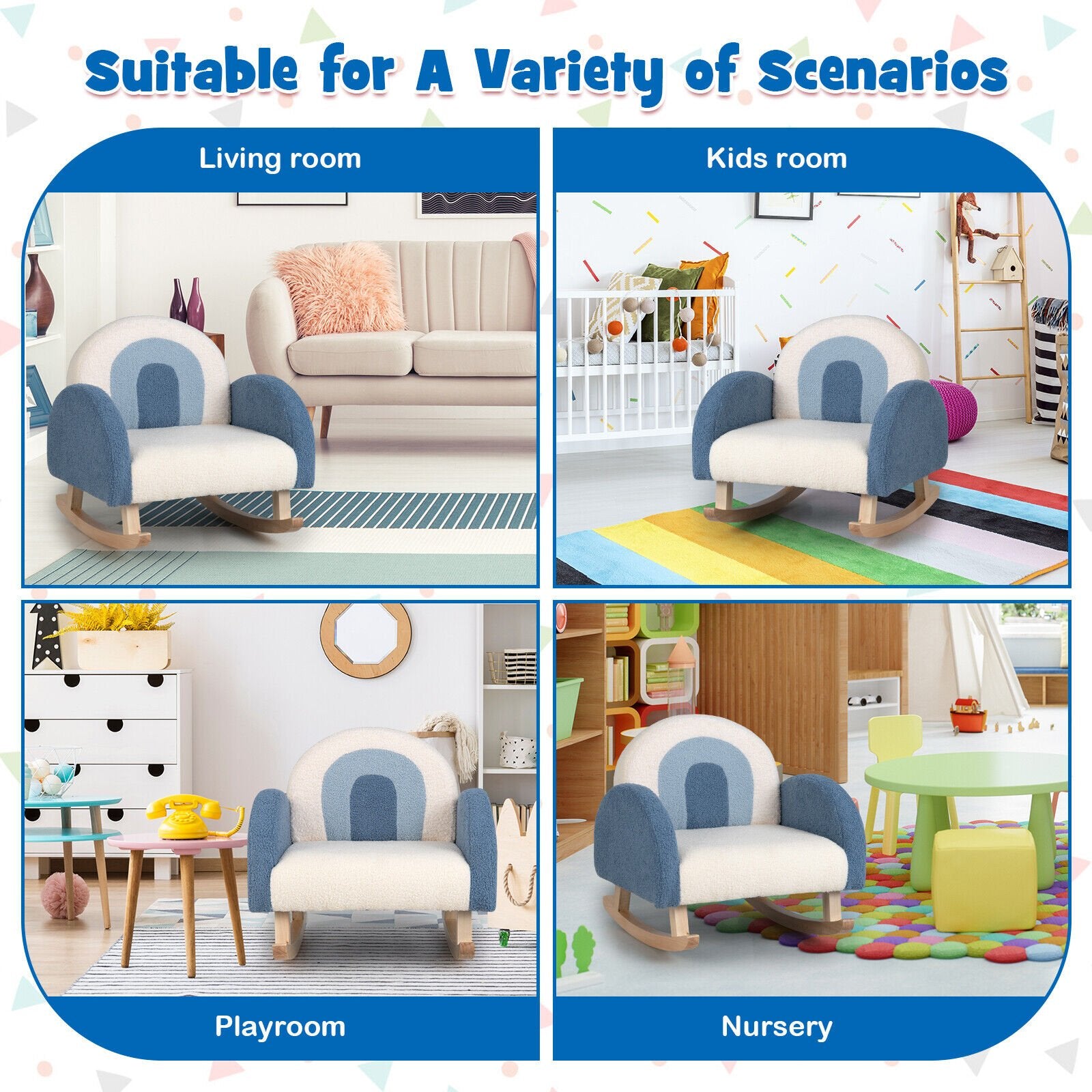 Kids Rocking Chair Children Velvet Upholstered Sofa with Solid Wood Legs, Blue Kids Chairs & Seating at Gallery Canada