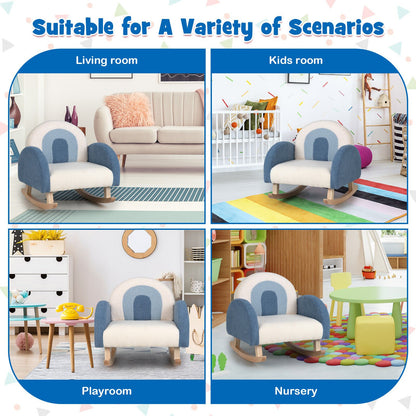 Kids Rocking Chair Children Velvet Upholstered Sofa with Solid Wood Legs, Blue Kids Chairs & Seating at Gallery Canada