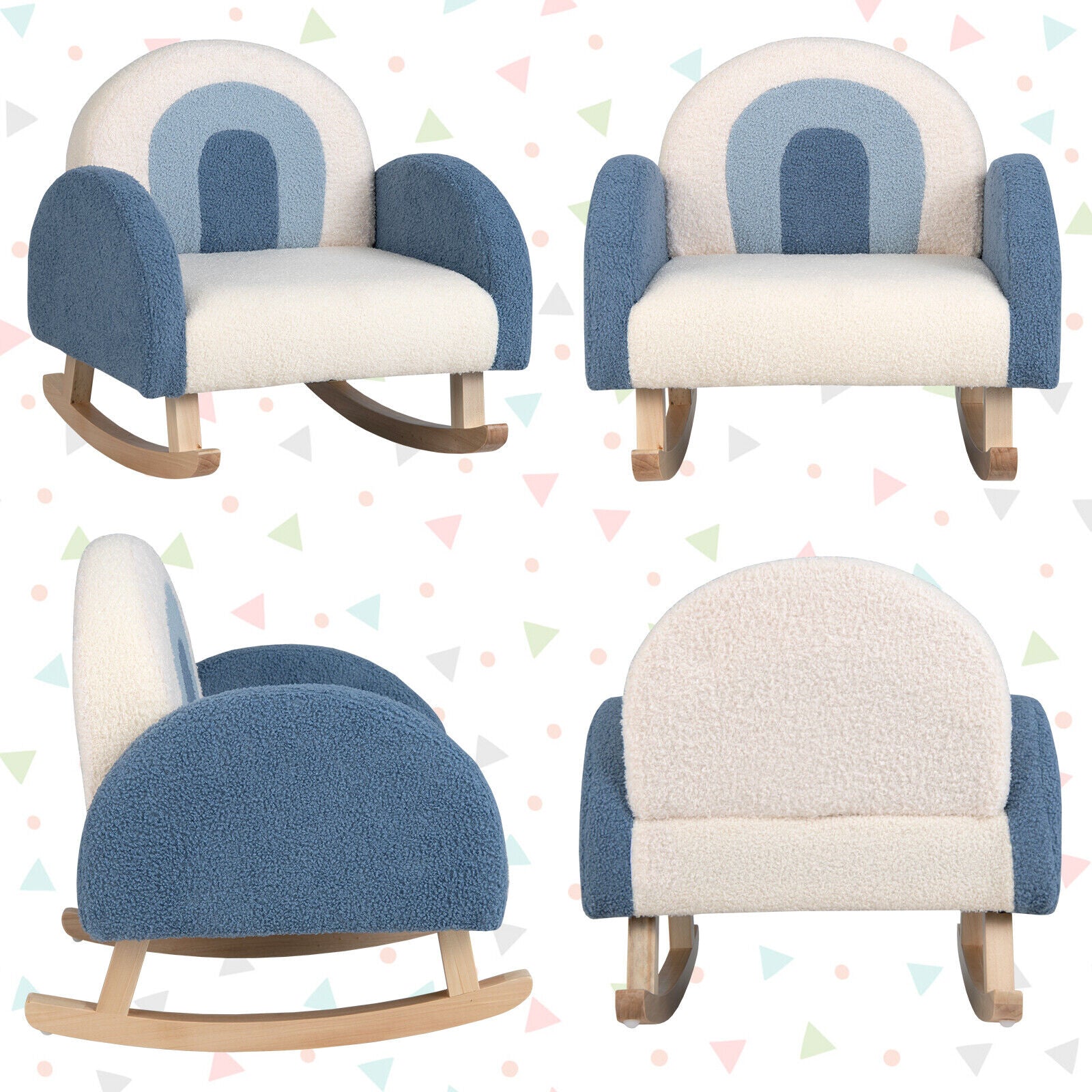 Kids Rocking Chair Children Velvet Upholstered Sofa with Solid Wood Legs, Blue Kids Chairs & Seating at Gallery Canada