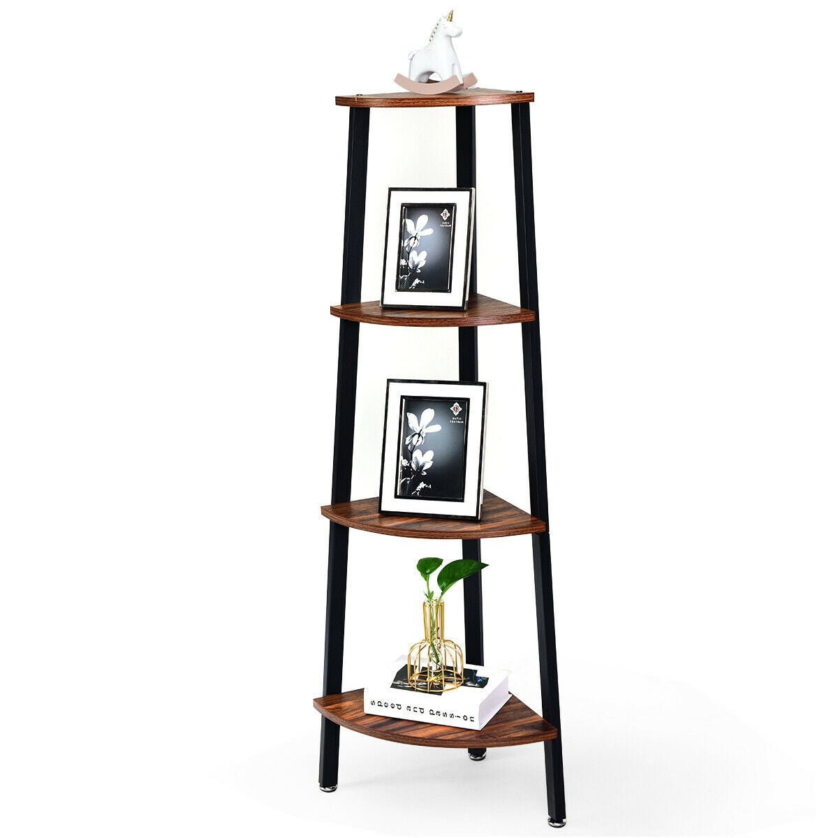4-Tier Corner Shelf Metal Storage Rack Domestic Bookcase, Black Bookcases at Gallery Canada