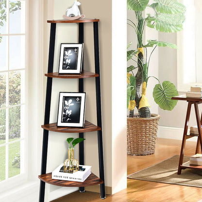4-Tier Corner Shelf Metal Storage Rack Domestic Bookcase, Black Bookcases at Gallery Canada