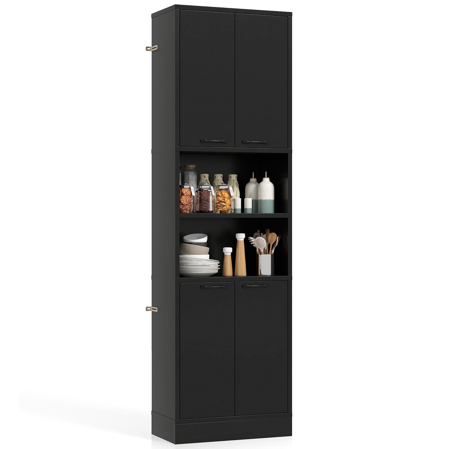75 Inch Kitchen Pantry Cabinet Tall Cupboard with Doors and Shelves, Black Sideboards Cabinets & Buffets at Gallery Canada