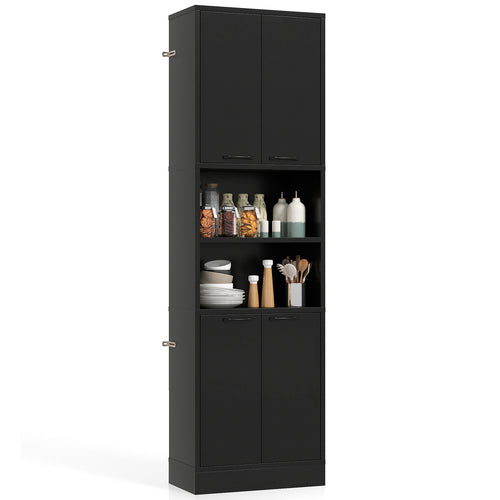 75 Inch Kitchen Pantry Cabinet Tall Cupboard with Doors and Shelves, Black