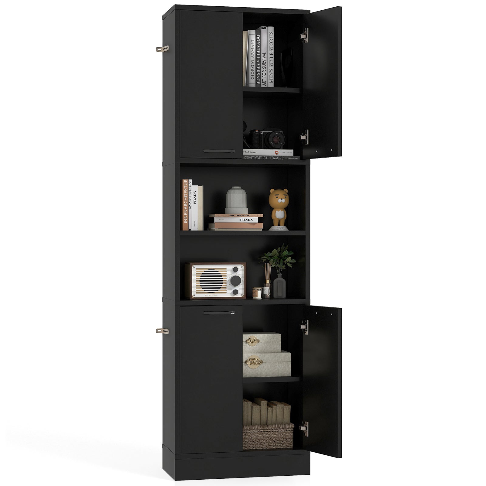 75 Inch Kitchen Pantry Cabinet Tall Cupboard with Doors and Shelves, Black Sideboards Cabinets & Buffets at Gallery Canada