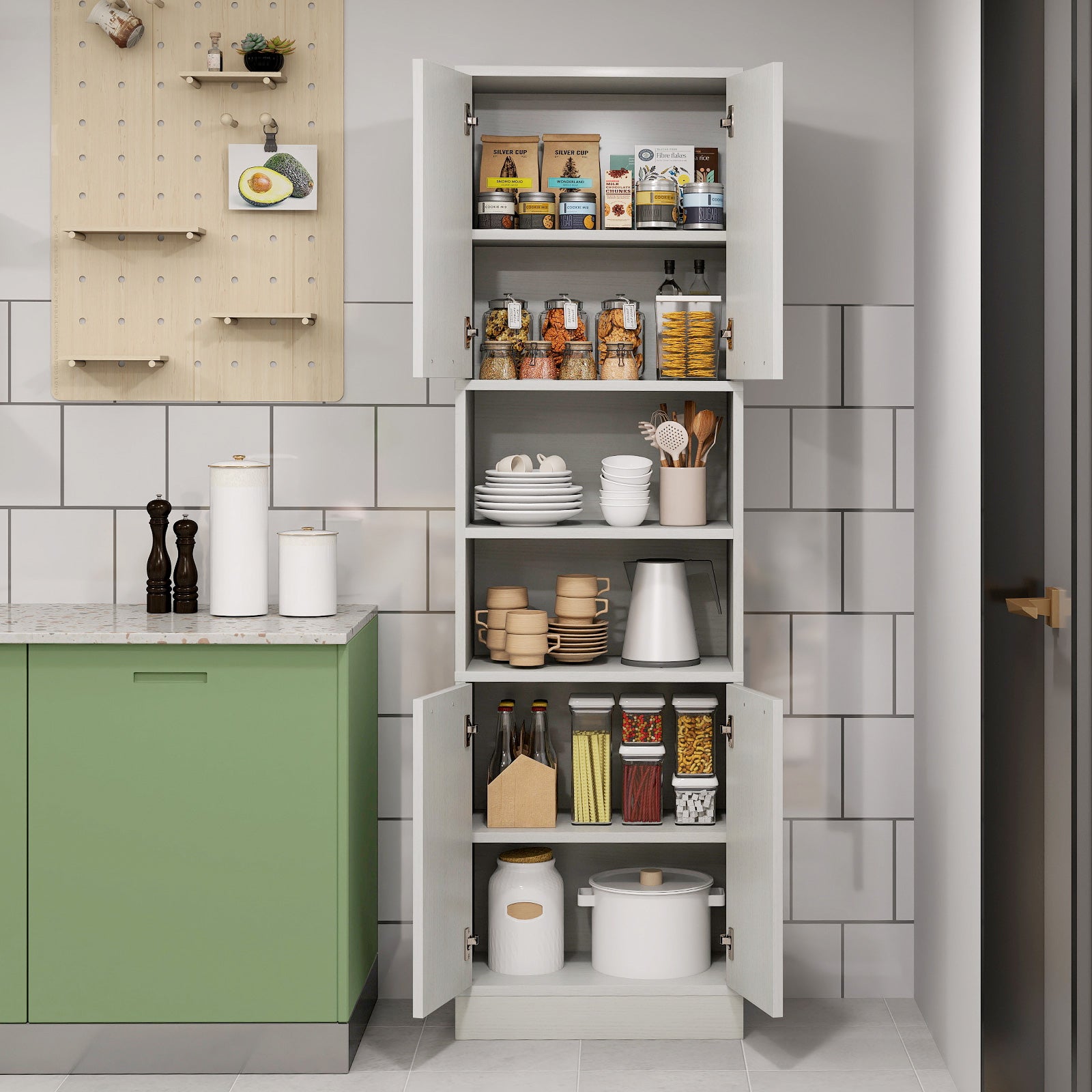 75 Inch Kitchen Pantry Cabinet Tall Cupboard with Doors and Shelves-White Oak, Oak Sideboards Cabinets & Buffets at Gallery Canada