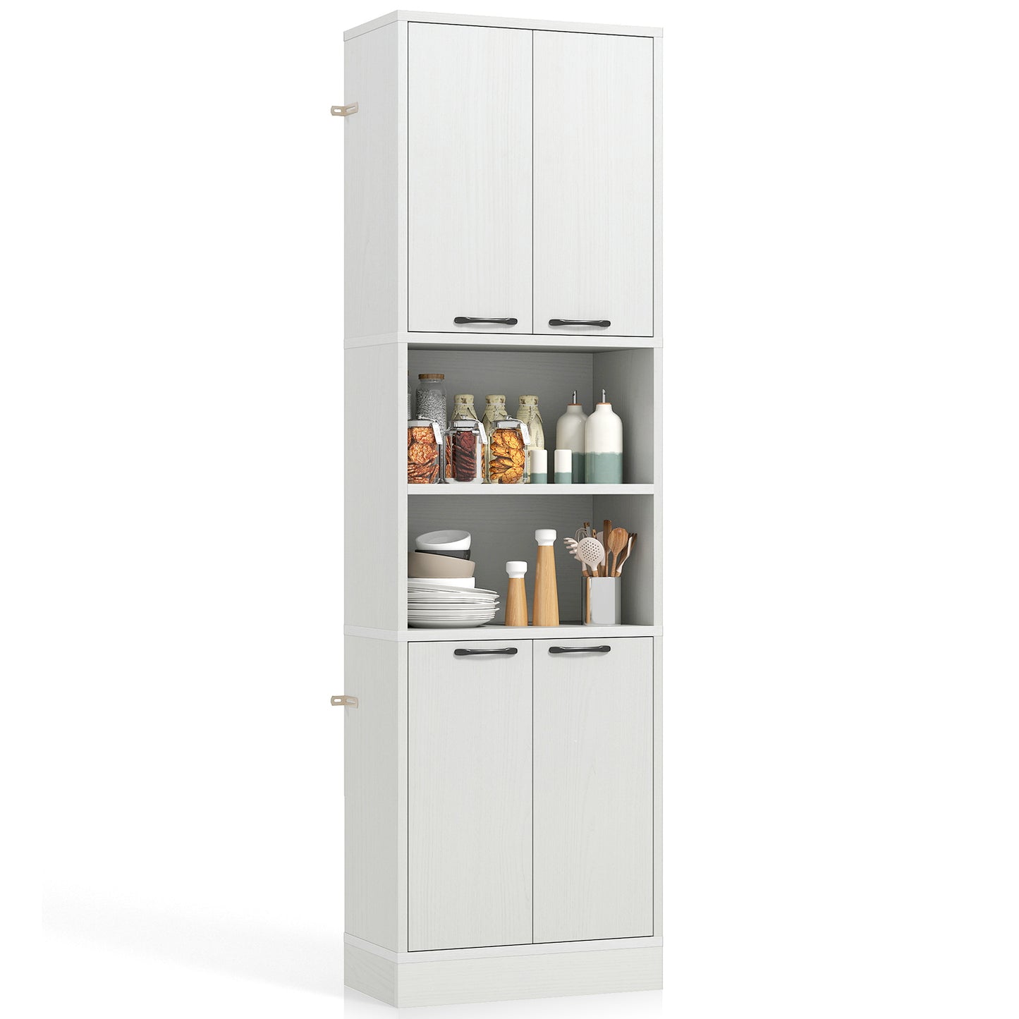 75 Inch Kitchen Pantry Cabinet Tall Cupboard with Doors and Shelves-White Oak, Oak Sideboards Cabinets & Buffets Oak at Gallery Canada