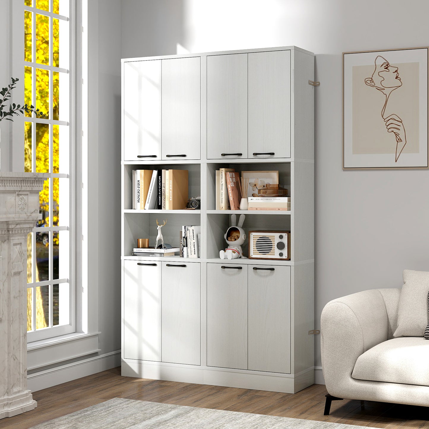 75 Inch Kitchen Pantry Cabinet Tall Cupboard with Doors and Shelves-White Oak, Oak Sideboards Cabinets & Buffets at Gallery Canada