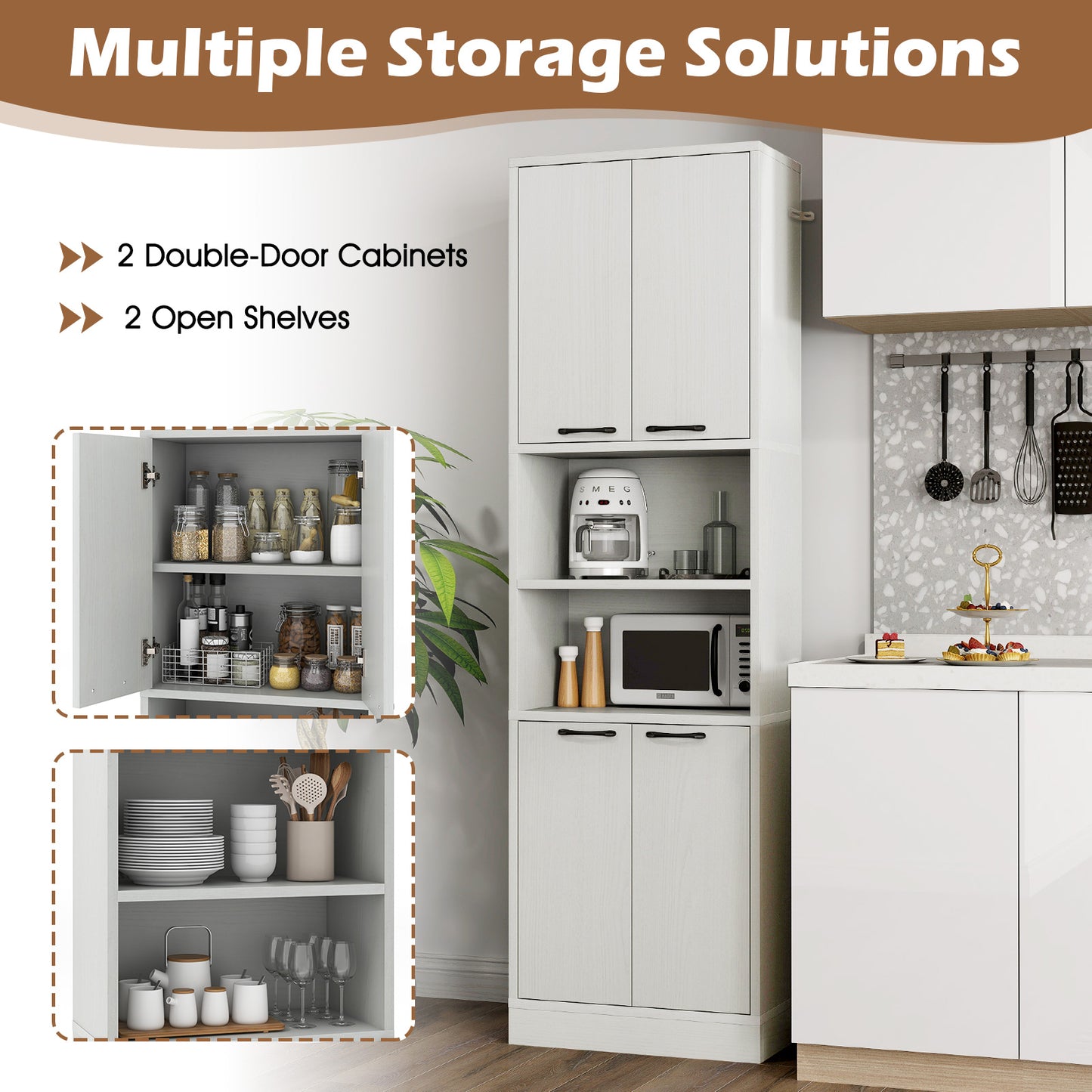 75 Inch Kitchen Pantry Cabinet Tall Cupboard with Doors and Shelves-White Oak, Oak Sideboards Cabinets & Buffets at Gallery Canada