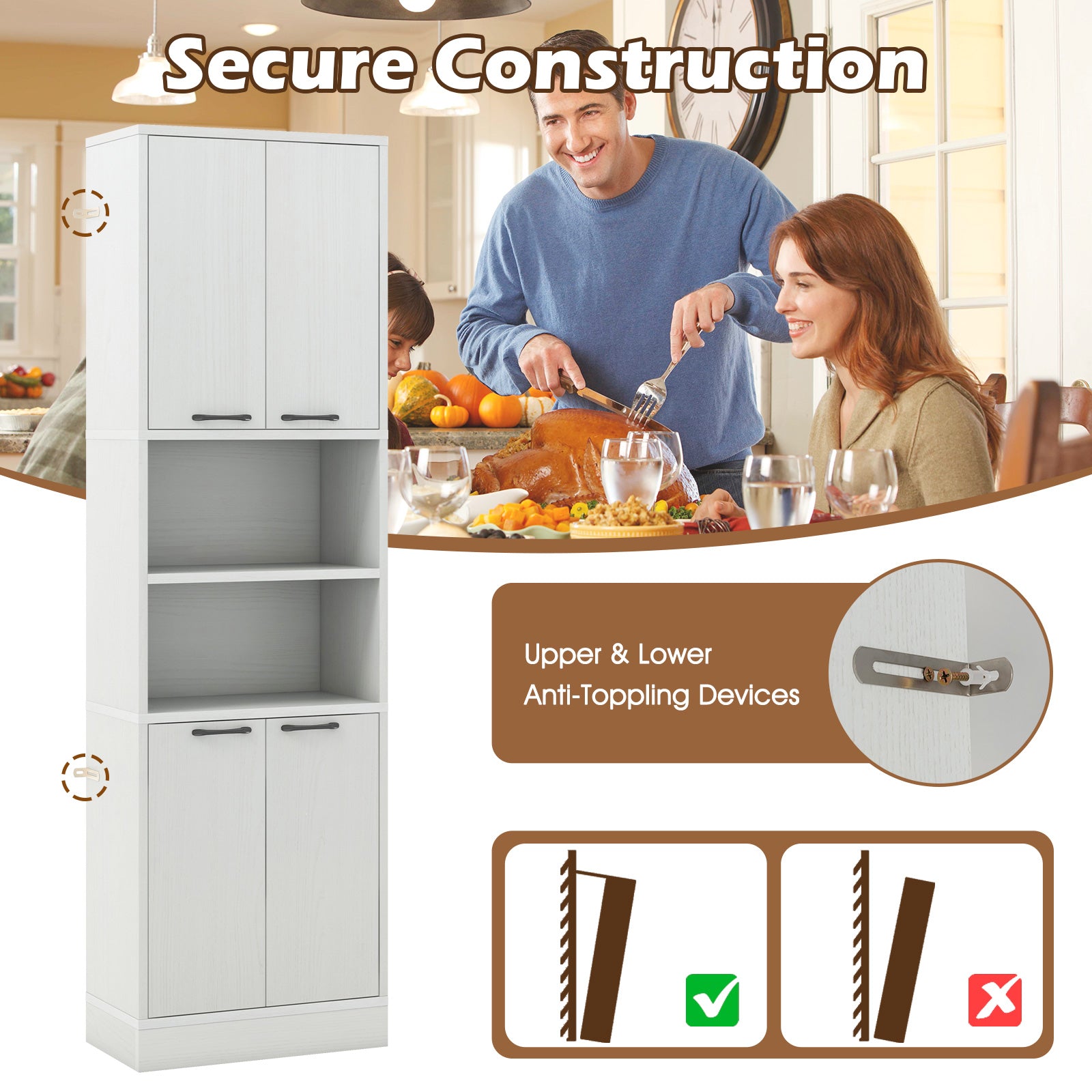 75 Inch Kitchen Pantry Cabinet Tall Cupboard with Doors and Shelves-White Oak, Oak Sideboards Cabinets & Buffets at Gallery Canada