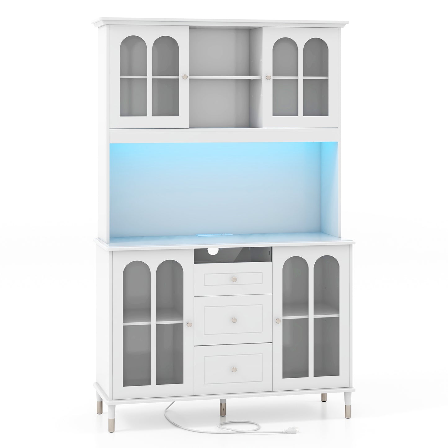 Armoire de rangement de cuisine de 73 pouces avec lumières LED, blanc