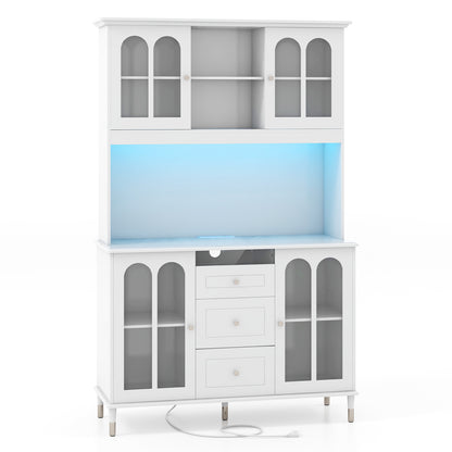 Armoire de rangement de cuisine de 73 pouces avec lumières LED, blanc
