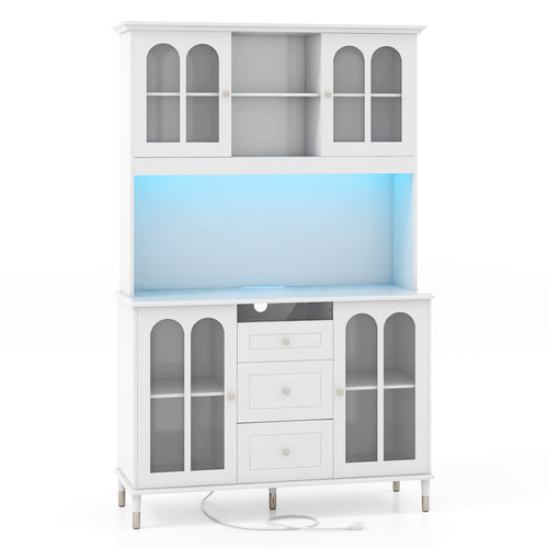 73 Inch Kitchen Pantry Storage Cabinet With LED Lights, White