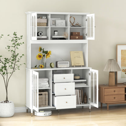 73 Inch Kitchen Pantry Storage Cabinet Freestanding Buffet Cabinet with LED Lights, White Sideboards Cabinets & Buffets at Gallery Canada