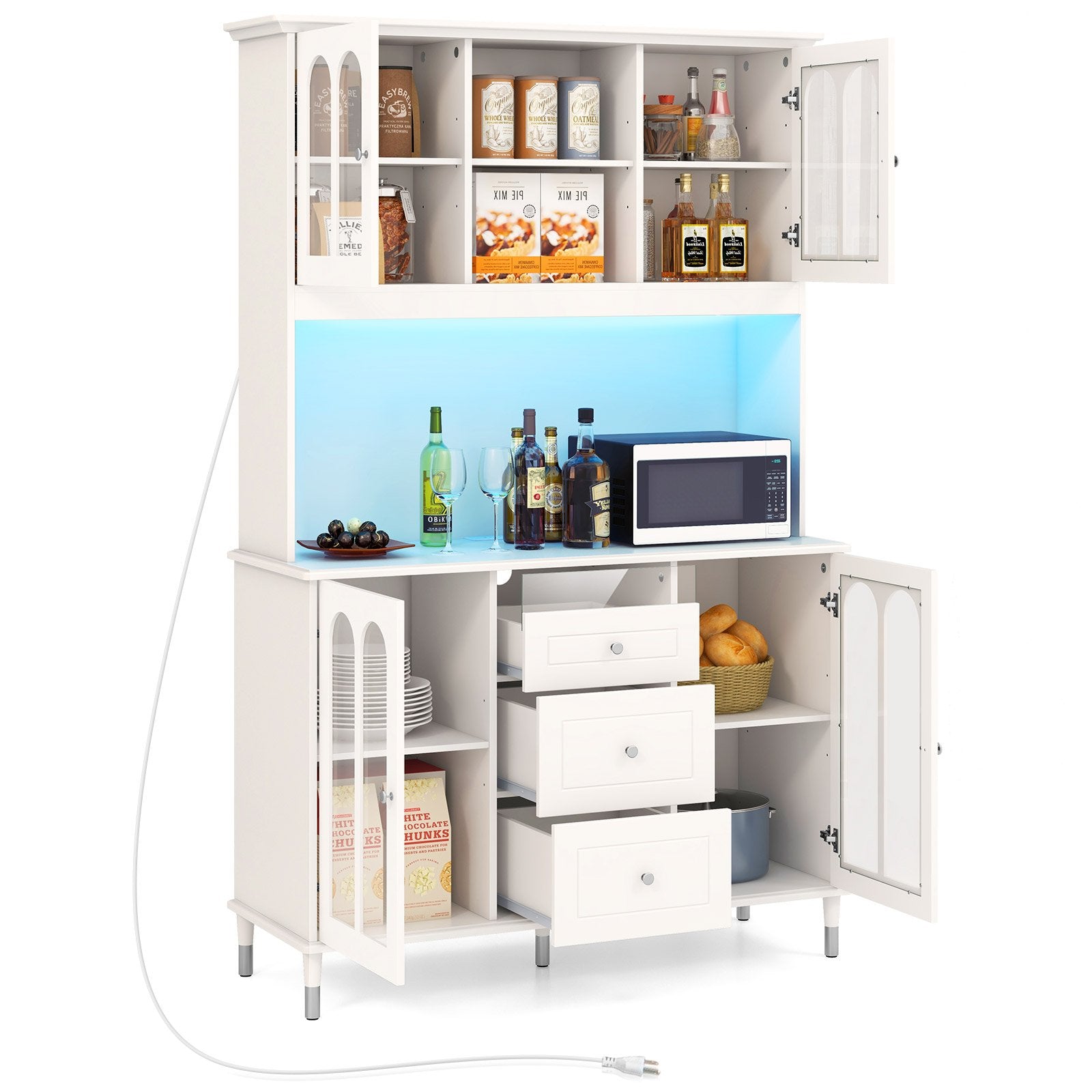 73 Inch Kitchen Pantry Storage Cabinet Freestanding Buffet Cabinet with LED Lights, White Sideboards Cabinets & Buffets at Gallery Canada