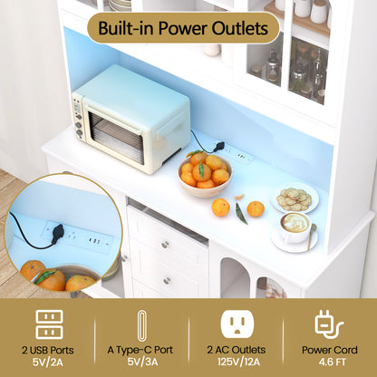 73 Inch Kitchen Pantry Storage Cabinet Freestanding Buffet Cabinet with LED Lights, White Sideboards Cabinets & Buffets at Gallery Canada