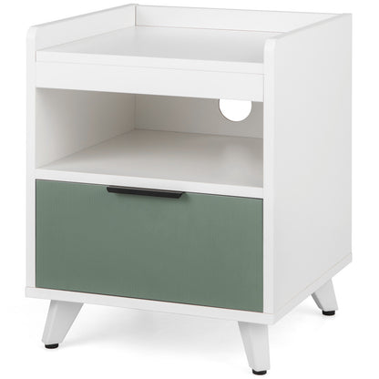 Modern Nightstand with LED Lights Sliding Drawer and Open Compartment, White Nightstands at Gallery Canada