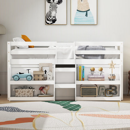 Twin Size Loft Bed With LED Lights, Staircase, Safety Guardrail, White Bunk Bed Frame at Gallery Canada