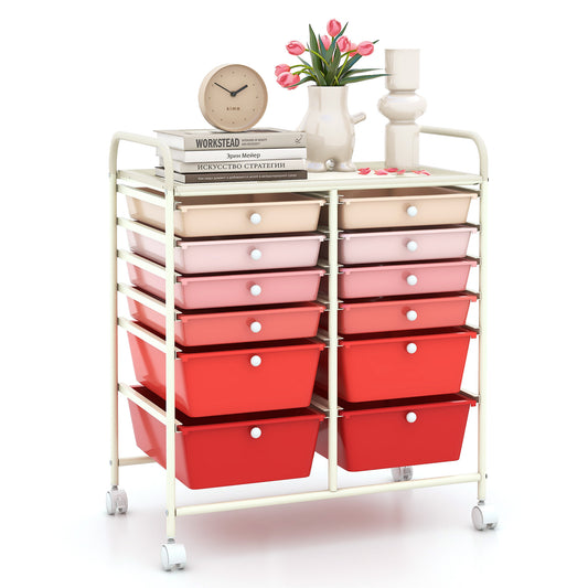 12-Drawer Rolling Storage Cart with Removable Drawers and Lockable Wheels, Pink File Cabinets Pink at Gallery Canada