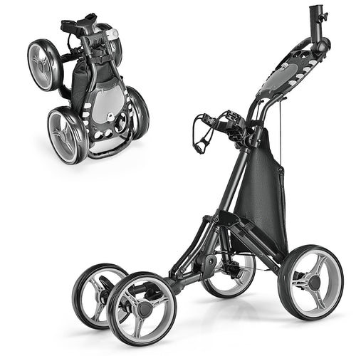 Lightweight Foldable Collapsible 4 Wheels Golf Push Cart, Gray