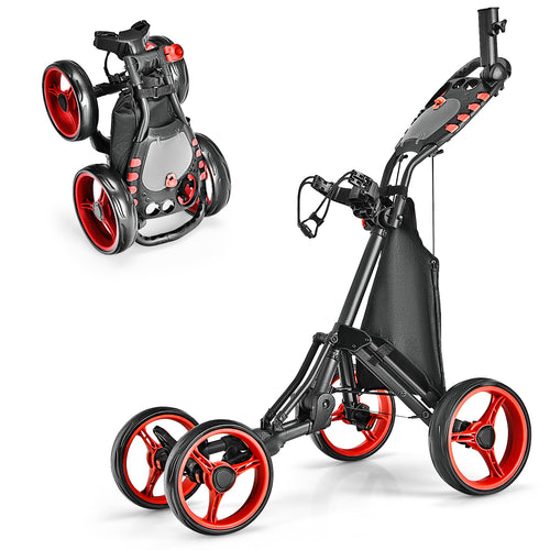Lightweight Foldable Collapsible 4 Wheels Golf Push Cart, Red
