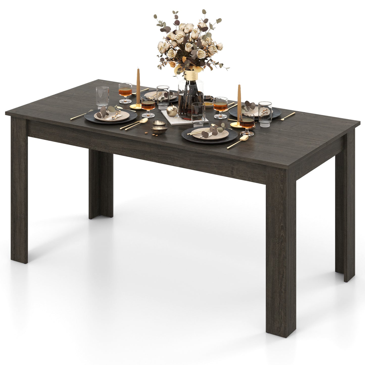 63 Inch Rectangular Modern Dining Kitchen Table, Gray Dining Tables at Gallery Canada