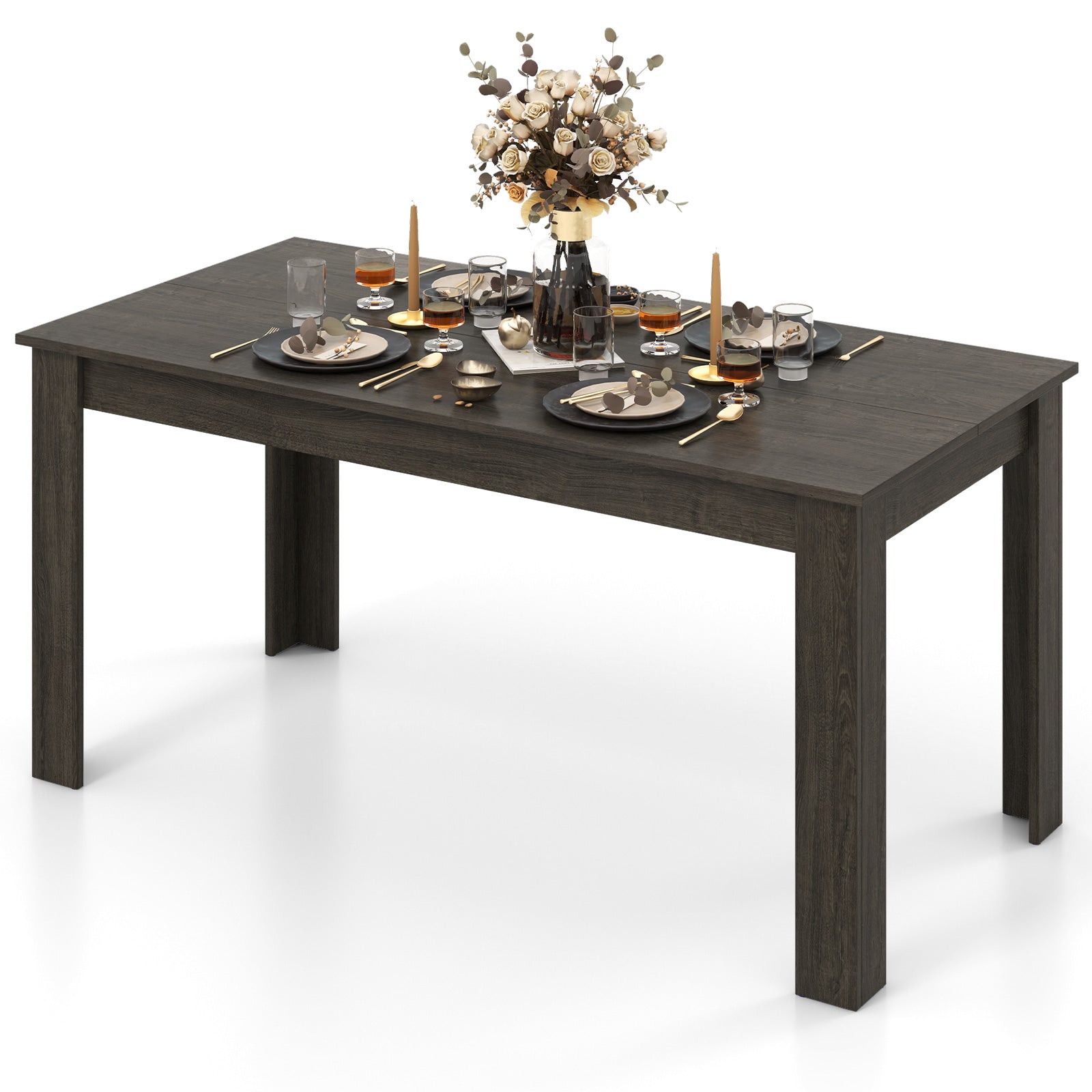 63 Inch Rectangular Modern Dining Kitchen Table, Gray Dining Tables at Gallery Canada