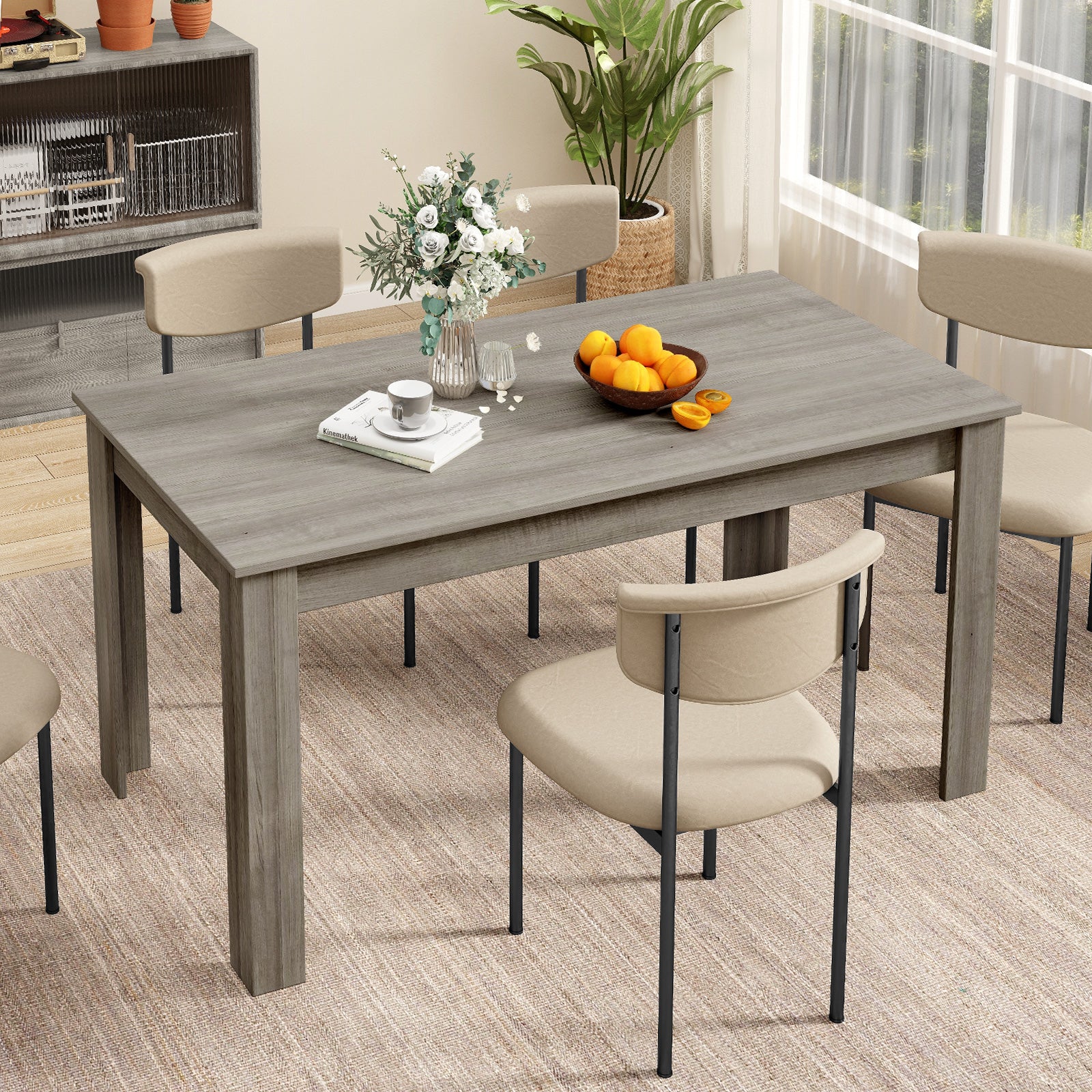 63 Inch Rectangular Modern Dining Kitchen Table, Light Gray Dining Tables at Gallery Canada