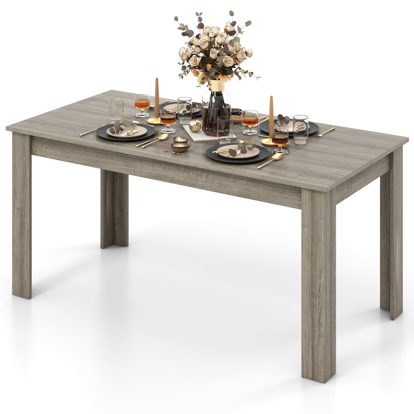 63 Inch Rectangular Modern Dining Kitchen Table, Light Gray Dining Tables Light Gray at Gallery Canada