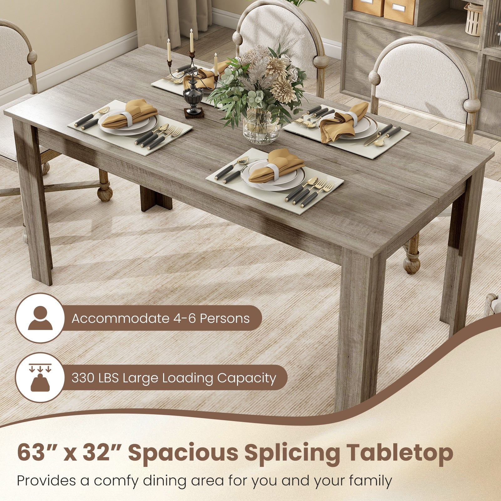 63 Inch Rectangular Modern Dining Kitchen Table, Light Gray Dining Tables at Gallery Canada