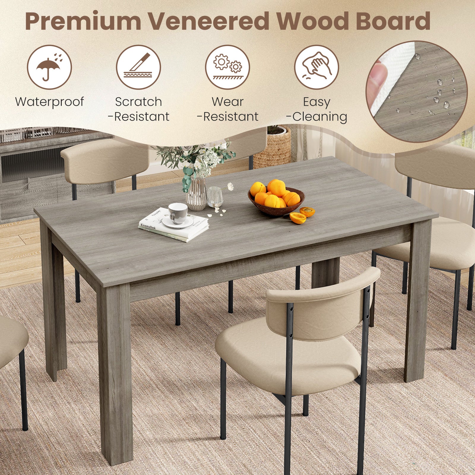 63 Inch Rectangular Modern Dining Kitchen Table, Light Gray Dining Tables at Gallery Canada