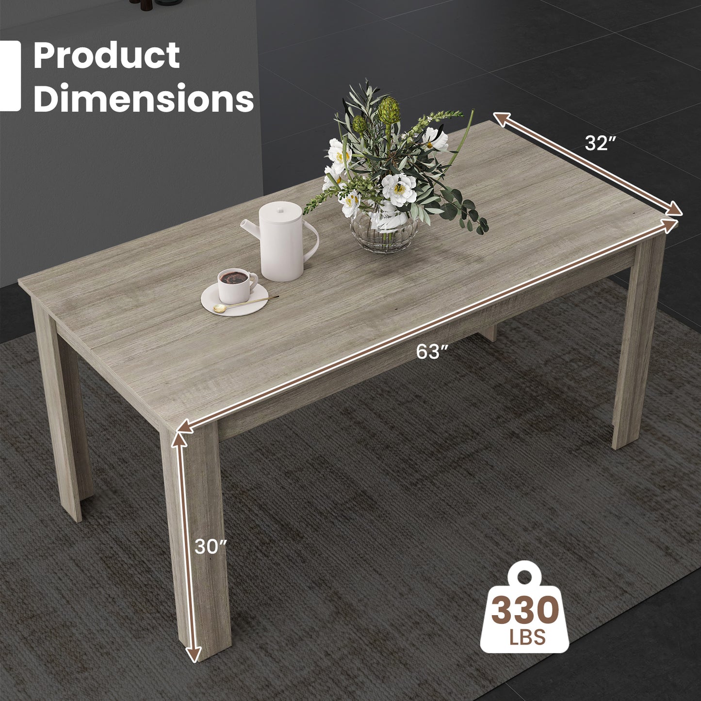 63 Inch Rectangular Modern Dining Kitchen Table, Light Gray Dining Tables at Gallery Canada
