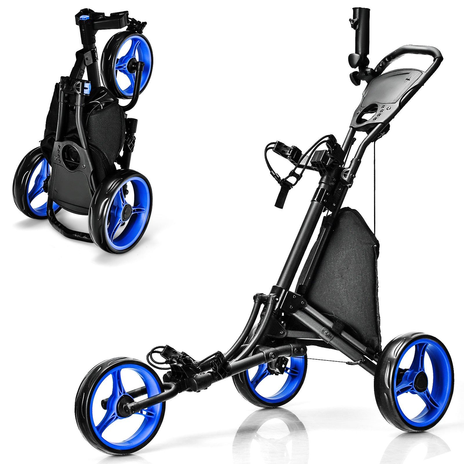 Folding 3 Wheels Golf Push Cart with Bag Scoreboard Adjustable Handle, Blue Golf Blue at Gallery Canada