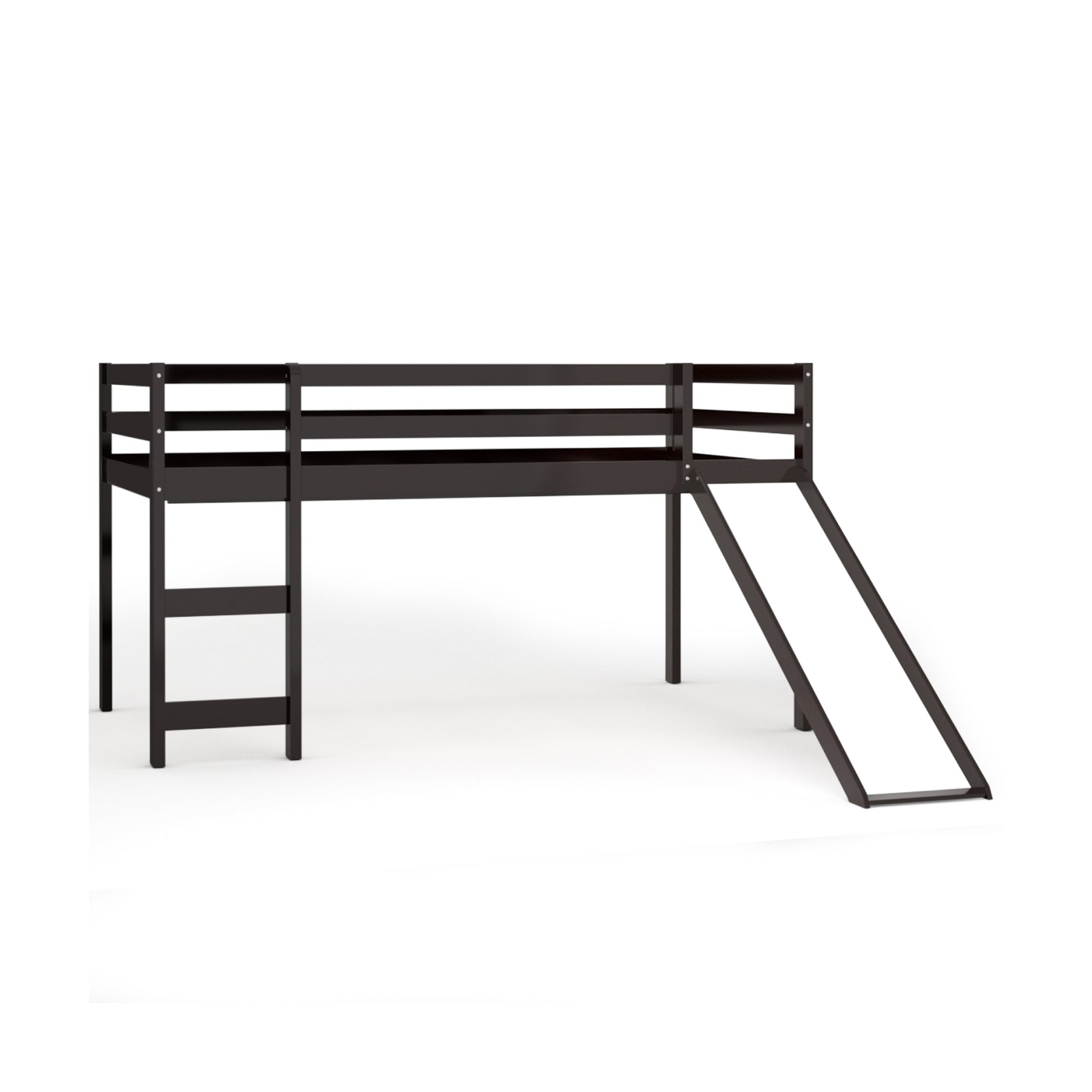 Twin Size Low Sturdy Loft Bed with Slide Wood , Dark Brown Bunk Bed Frame Dark Brown at Gallery Canada
