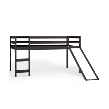 Twin Size Low Loft Bed With Slide, Dark Brown