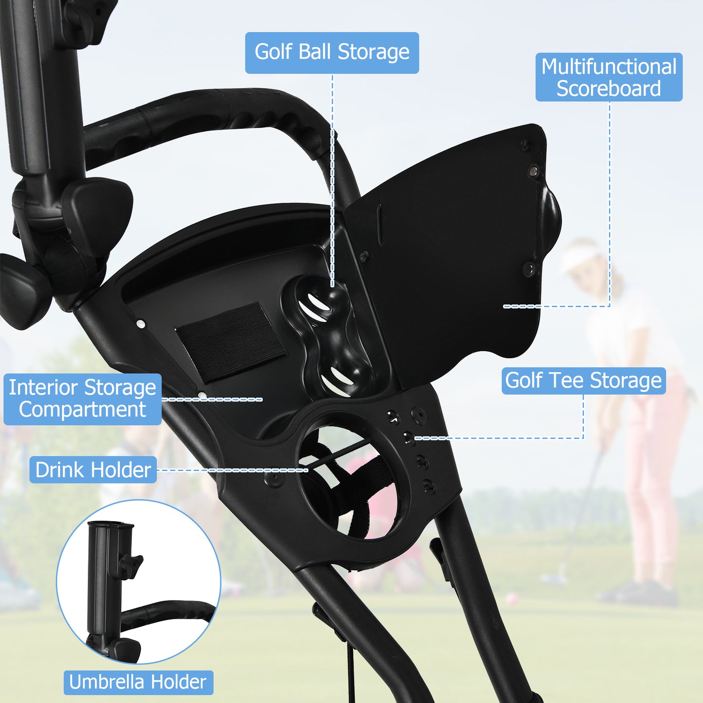 Folding 3 Wheel Golf Push Cart, Adjustable Handle, Gray Golf at Gallery Canada
