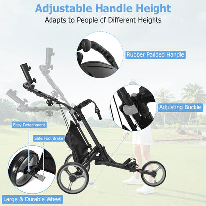 Folding 3 Wheel Golf Push Cart, Adjustable Handle, Gray Golf at Gallery Canada