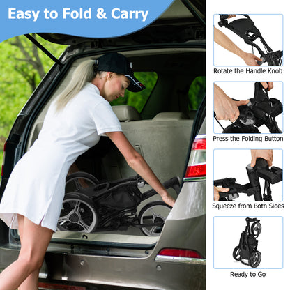 Folding 3 Wheel Golf Push Cart, Adjustable Handle, Gray Golf at Gallery Canada