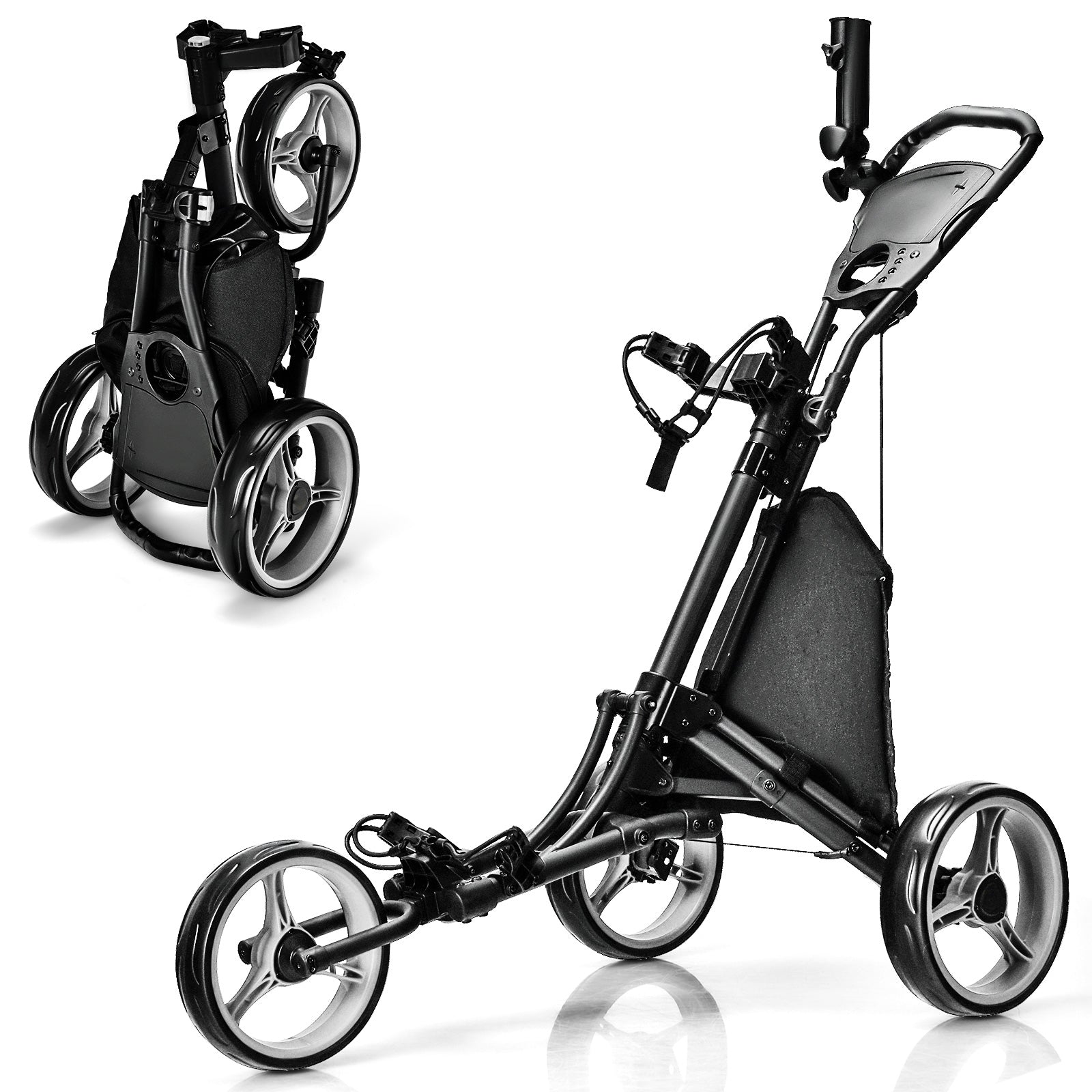 Folding 3 Wheel Golf Push Cart, Adjustable Handle, Gray Golf at Gallery Canada