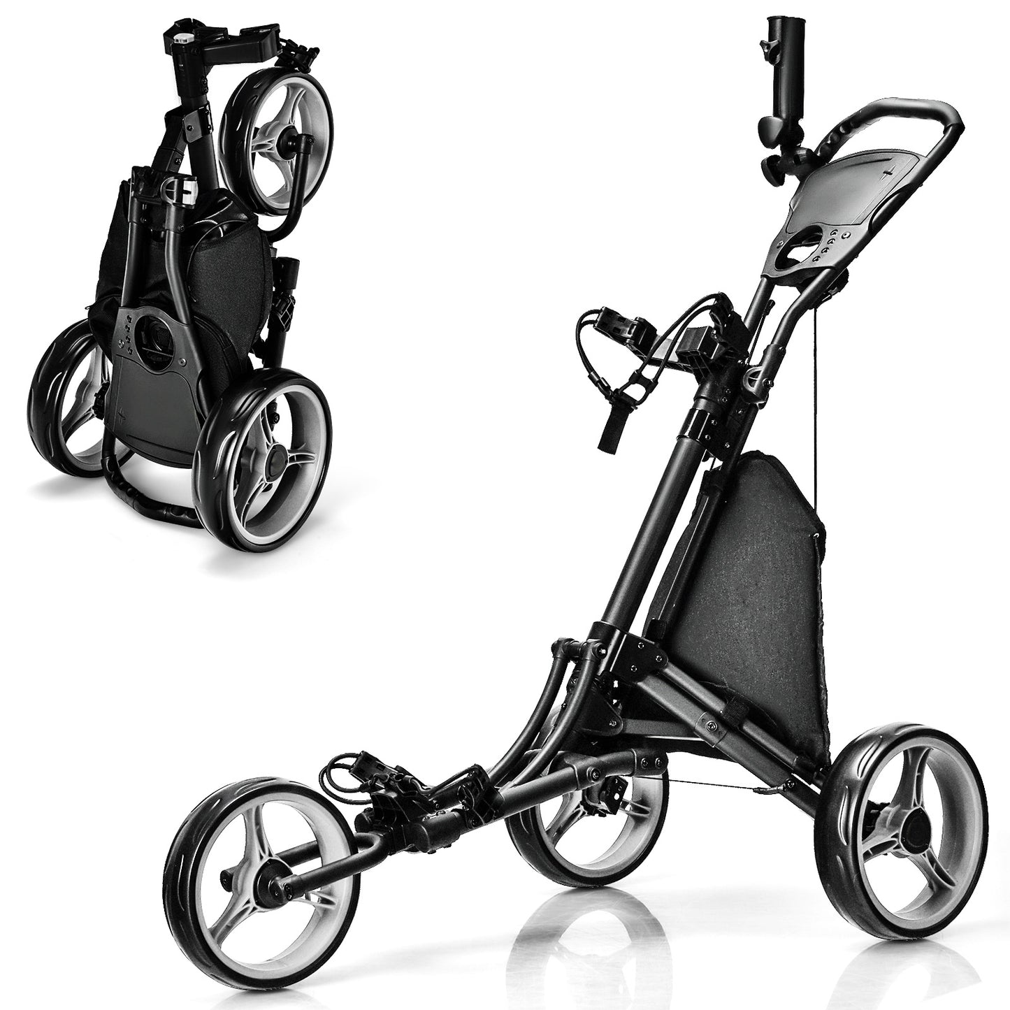 Folding 3 Wheel Golf Push Cart, Adjustable Handle, Gray Golf at Gallery Canada