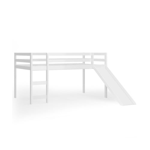 Twin Size Low Sturdy Loft Bed with Slide Wood, White
