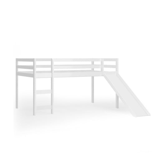 Twin Size Low Loft Bed With Slide, White