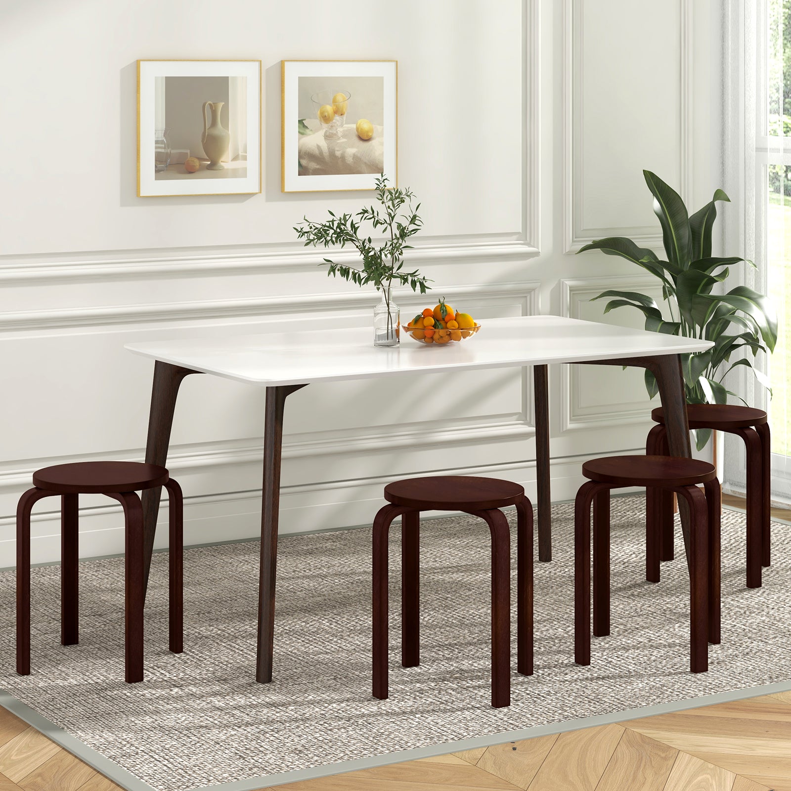 Set Of 4 18 Inch Stackable Bentwood Dining Chairs, Round Top, Dark Brown Dining Chairs at Gallery Canada