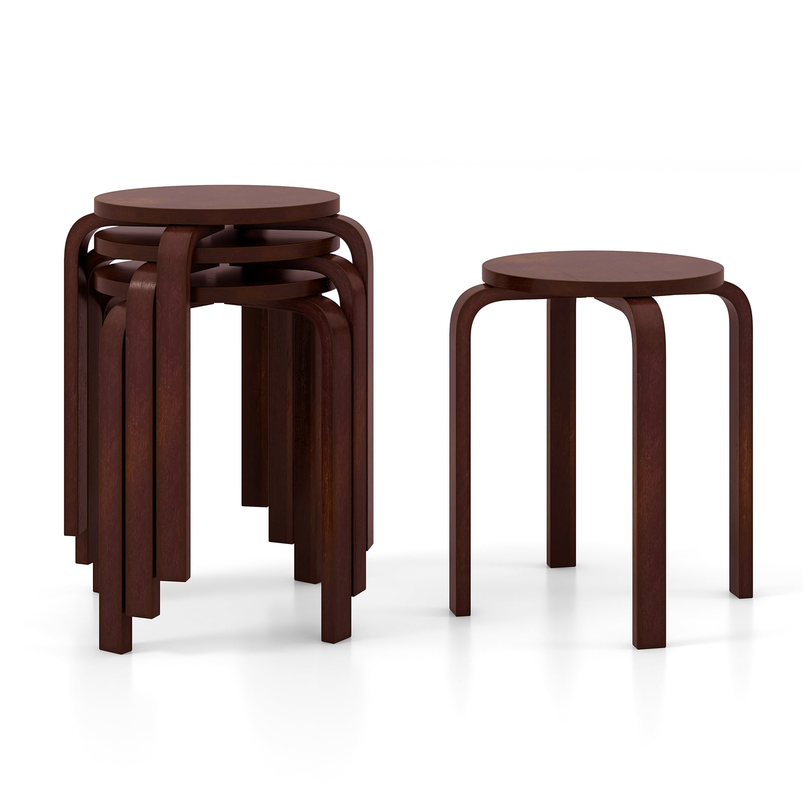Set Of 4 18 Inch Stackable Bentwood Dining Chairs, Round Top, Dark Brown Dining Chairs at Gallery Canada
