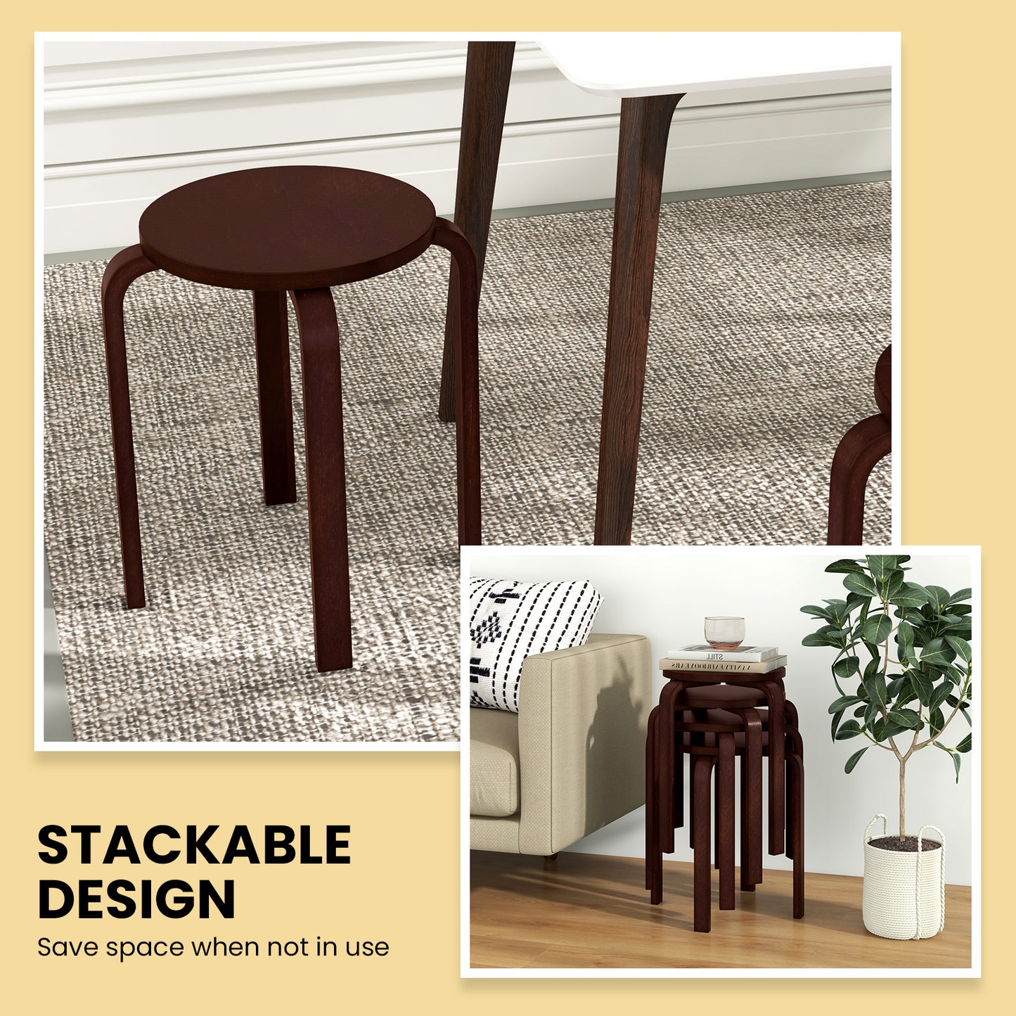 Set Of 4 18 Inch Stackable Bentwood Dining Chairs, Round Top, Dark Brown Dining Chairs at Gallery Canada