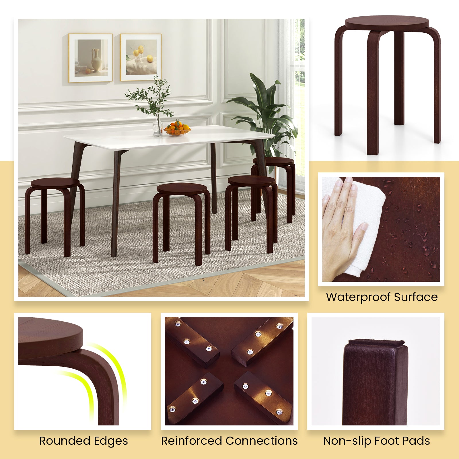 Set Of 4 18 Inch Stackable Bentwood Dining Chairs, Round Top, Dark Brown Dining Chairs at Gallery Canada