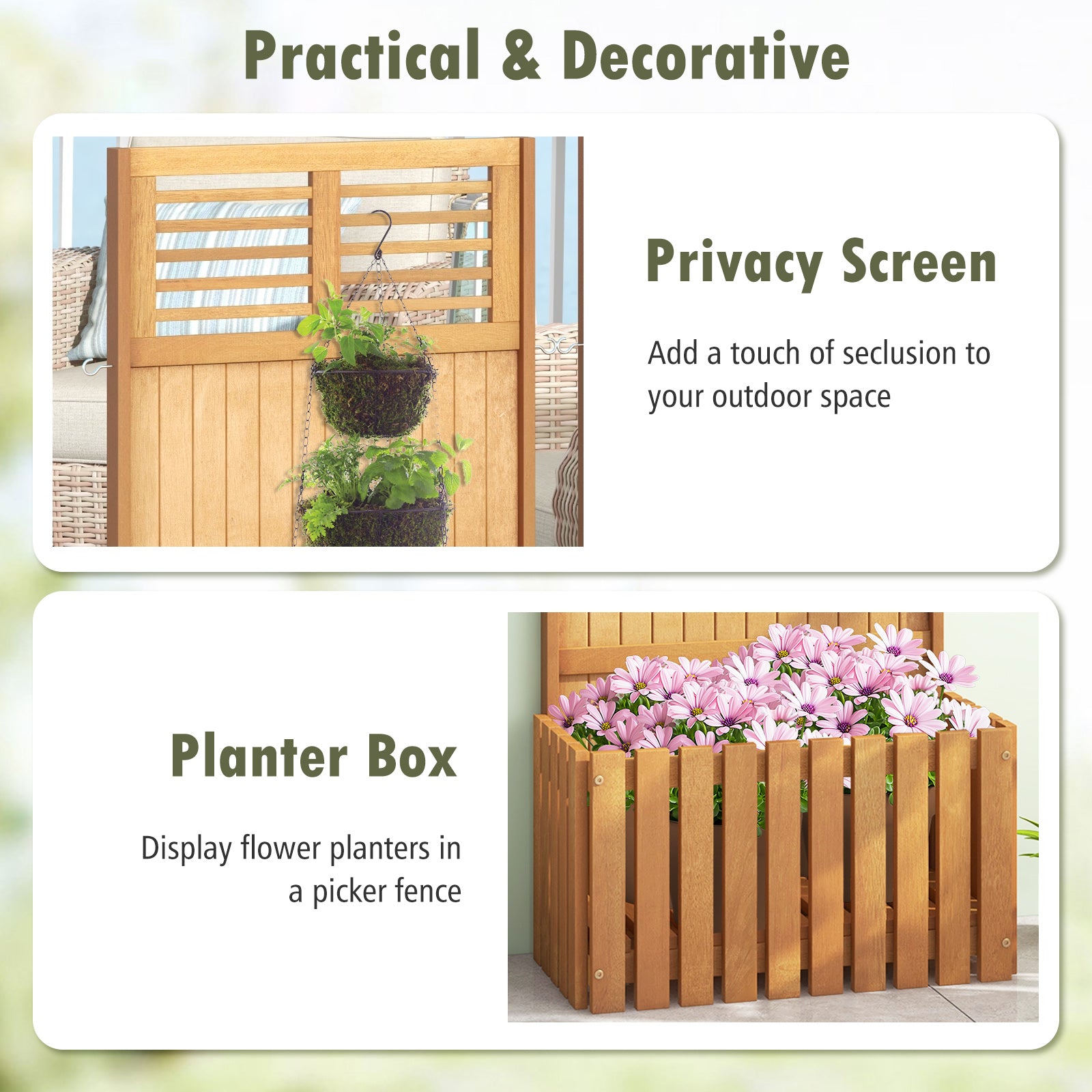 Wooden Raised Garden Bed with Privacy Screen, Natural Raised Garden Beds at Gallery Canada