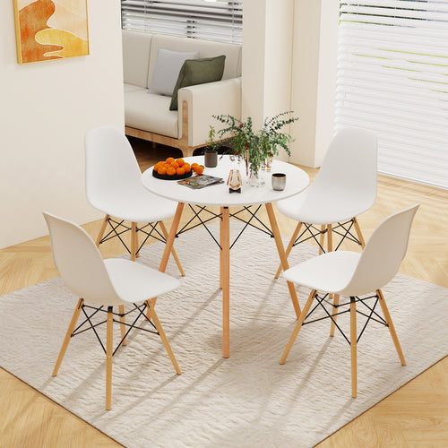 5 Pieces Table Set With Solid Wood Leg For Dining Room, White